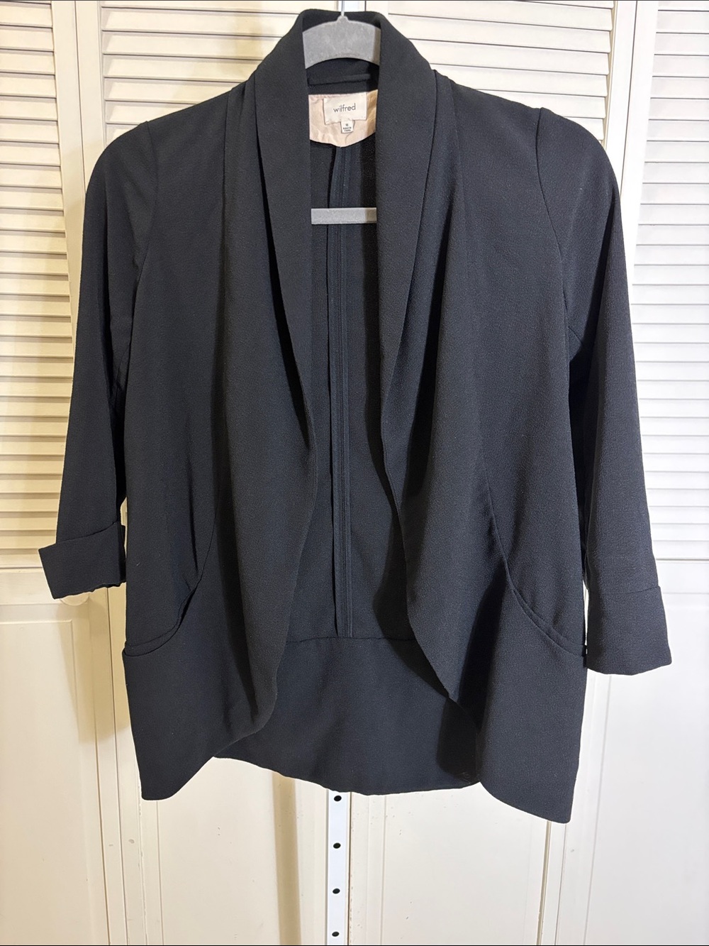 Aritzia Wilfred Black Draped Open-Front Crepe Blazer Size 10